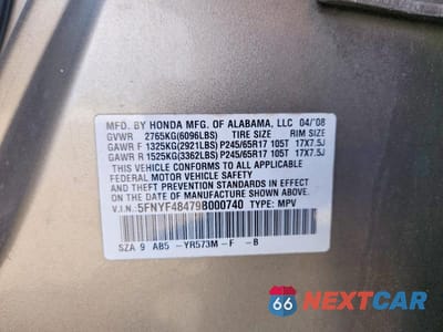 Zdjęcie 13 z 13 samochodu: 2009 HONDA PILOT EX VIN:5FNYF48479B000740 - miniatura