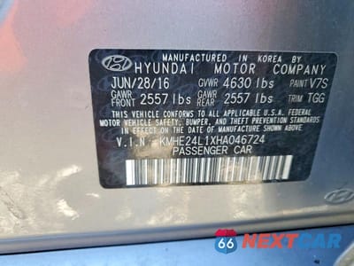 Zdjęcie 12 z 12 samochodu: 2017 HYUNDAI SONATA HYBRID SE VIN:KMHE24L1XHA046724 - miniatura