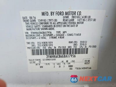 Zdjęcie 13 z 13 samochodu: 2016 FORD FLEX SEL VIN:2FMHK6C86GBA17956 - miniatura