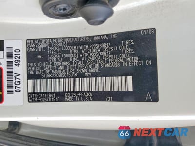 Zdjęcie 14 z 14 samochodu: 2008 TOYOTA SIENNA XLE LIMITED VIN:5TDBK22C68S015018 - miniatura