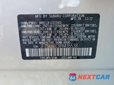Zdjęcie 13 z 13 samochodu: 2023 SUBARU FORESTER PREMIUM VIN:JF2SKAEC3PH435538 - miniatura