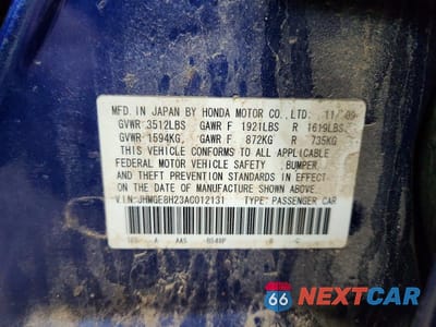 Zdjęcie 13 z 13 samochodu: 2010 HONDA FIT VIN:JHMGE8H23AC012131 - miniatura