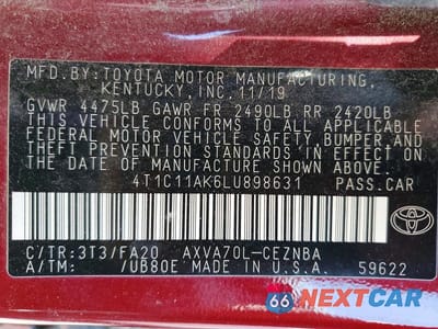 Zdjęcie 12 z 12 samochodu: 2020 TOYOTA CAMRY LE VIN:4T1C11AK6LU898631 - miniatura