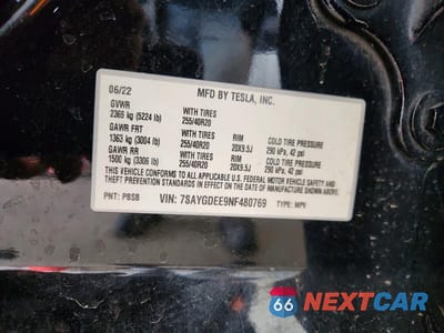 Zdjęcie 12 z 12 samochodu: 2022 TESLA MODEL Y VIN:7SAYGDEE9NF480769 - miniatura
