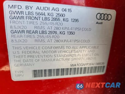 Zdjęcie 12 z 12 samochodu: 2015 AUDI SQ5 PREMIUM PLUS VIN:WA1CGAFP3FA138535 - miniatura