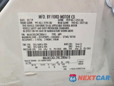 Zdjęcie 14 z 14 samochodu: 2019 FORD ECOSPORT SE VIN:MAJ6S3GL2KC280615 - miniatura