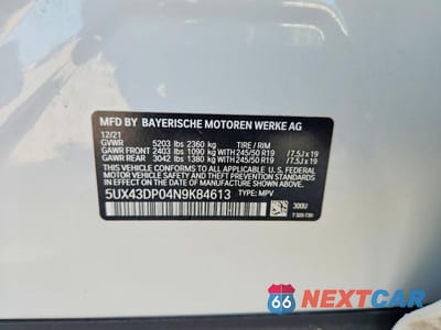 Zdjęcie 12 z 12 samochodu: 2022 BMW X3 SDRIVE30I VIN:5UX43DP04N9K84613 - miniatura