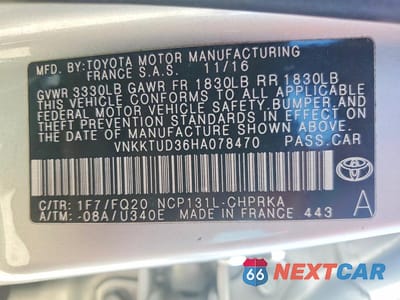 Zdjęcie 12 z 12 samochodu: 2017 TOYOTA YARIS 5-DOOR L FLEET VIN:VNKKTUD36HA078470 - miniatura