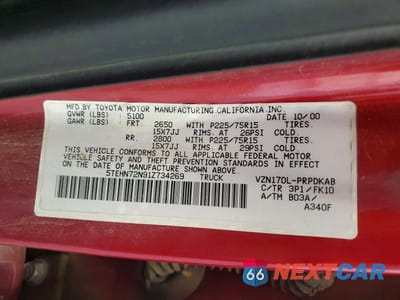 Zdjęcie 12 z 12 samochodu: 2001 TOYOTA TACOMA V6 VIN:5TEHN72N91Z734269 - miniatura