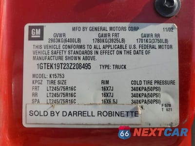 Zdjęcie 13 z 13 samochodu: 2003 GMC NEW SIERRA K1500 VIN:1GTEK19T23Z208495 - miniatura