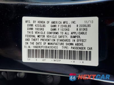 Zdjęcie 12 z 12 samochodu: 2014 HONDA ACCORD LX VIN:1HGCR2F30EA093430 - miniatura