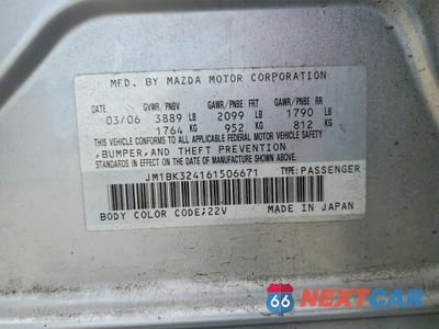 Zdjęcie 12 z 12 samochodu: 2006 MAZDA 3 S VIN:JM1BK324161506671 - miniatura
