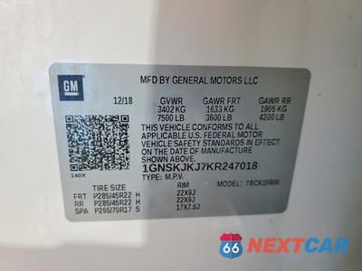Zdjęcie 13 z 13 samochodu: 2019 CHEVROLET SUBURBAN K1500 PREMIER VIN:1GNSKJKJ7KR247018 - miniatura