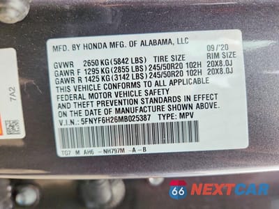 Zdjęcie 13 z 13 samochodu: 2021 HONDA PILOT SE VIN:5FNYF6H26MB025387 - miniatura