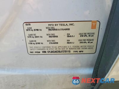Zdjęcie 14 z 14 samochodu: 2020 TESLA MODEL X VIN:5YJXCAE20LF270115 - miniatura