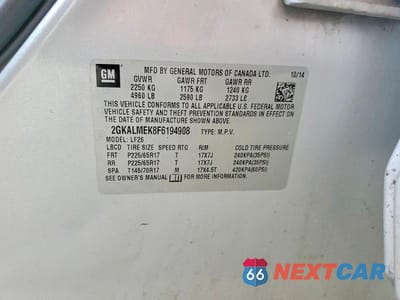 Zdjęcie 13 z 13 samochodu: 2015 GMC TERRAIN SLE VIN:2GKALMEK8F6194908 - miniatura