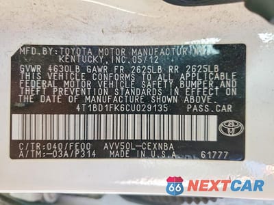 Zdjęcie 12 z 12 samochodu: 2012 TOYOTA CAMRY HYBRID LE VIN:4T1BD1FK6CU029135 - miniatura