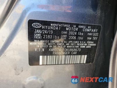 Zdjęcie 12 z 12 samochodu: 2019 HYUNDAI ELANTRA SE VIN:KMHD74LF0KU868673 - miniatura