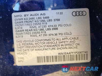 Zdjęcie 12 z 12 samochodu: 2023 AUDI Q5 PREMIUM PLUS 45 VIN:WA1EAAFY1P2067740 - miniatura