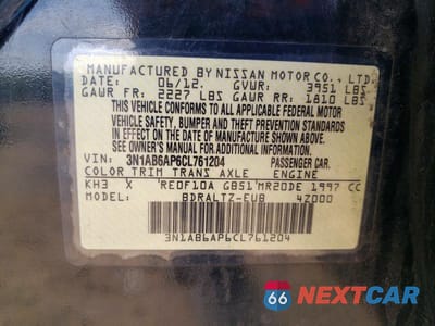 Zdjęcie 12 z 12 samochodu: 2012 NISSAN SENTRA 2.0 VIN:3N1AB6AP6CL761204 - miniatura