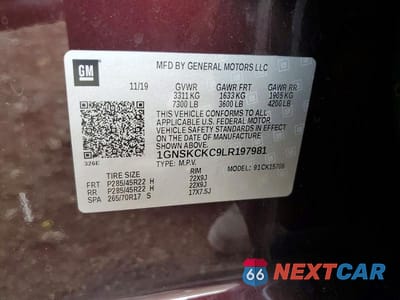 Zdjęcie 13 z 13 samochodu: 2020 CHEVROLET TAHOE K1500 PREMIER VIN:1GNSKCKC9LR197981 - miniatura