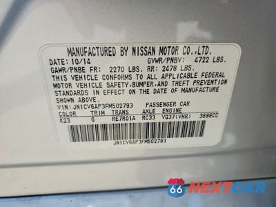 Zdjęcie 13 z 13 samochodu: 2015 INFINITI Q40 BASE VIN:JN1CV6AP3FM502793 - miniatura