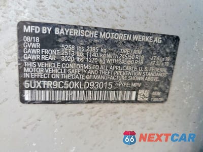 Zdjęcie 13 z 13 samochodu: 2019 BMW X3 XDRIVE30I VIN:5UXTR9C50KLD93015 - miniatura