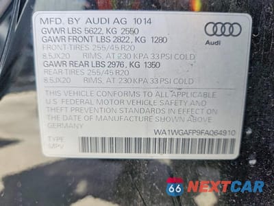 Zdjęcie 13 z 13 samochodu: 2015 AUDI Q5 PRESTIGE VIN:WA1WGAFP9FA064910 - miniatura