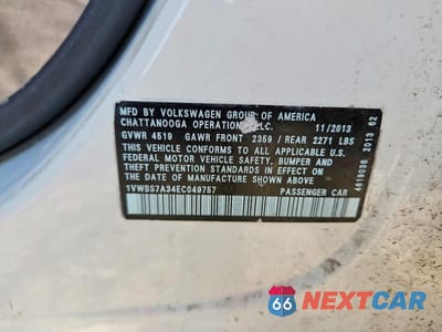 Zdjęcie 12 z 12 samochodu: 2014 VOLKSWAGEN PASSAT SE VIN:1VWBS7A34EC049757 - miniatura
