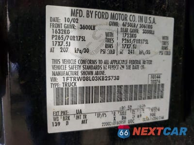 Zdjęcie 12 z 12 samochodu: 2003 FORD F150 SUPERCREW VIN:1FTRW08L03KB25738 - miniatura