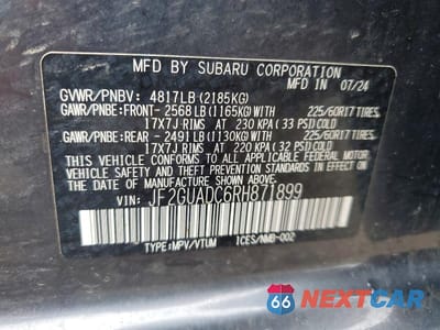Zdjęcie 13 z 13 samochodu: 2024 SUBARU CROSSTREK PREMIUM VIN:JF2GUADC6RH871899 - miniatura