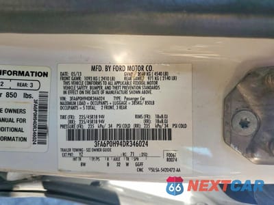 Zdjęcie 12 z 12 samochodu: 2013 FORD FUSION SE VIN:3FA6P0H94DR346024 - miniatura