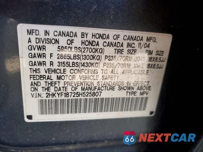 Zdjęcie 13 z 13 samochodu: 2005 HONDA PILOT EXL VIN:2HKYF18725H525807 - miniatura
