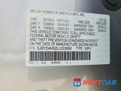 Zdjęcie 13 z 13 samochodu: 2020 ACURA MDX TECHNOLOGY VIN:5J8YD4H52LL033956 - miniatura