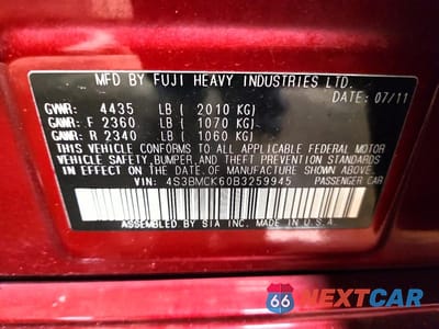 Zdjęcie 12 z 12 samochodu: 2011 SUBARU LEGACY 2.5I LIMITED VIN:4S3BMCK60B3259945 - miniatura