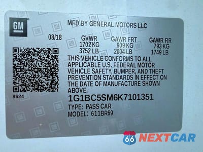 Zdjęcie 10 z 10 samochodu: 2019 CHEVROLET CRUZE LS VIN:1G1BC5SM6K7101351 - miniatura