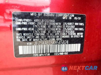 Zdjęcie 13 z 13 samochodu: 2019 SUBARU FORESTER PREMIUM VIN:JF2SKAEC5KH545824 - miniatura