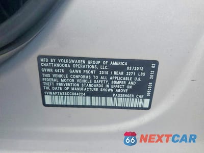 Zdjęcie 12 z 12 samochodu: 2012 VOLKSWAGEN PASSAT S VIN:1VWAP7A38CC064224 - miniatura