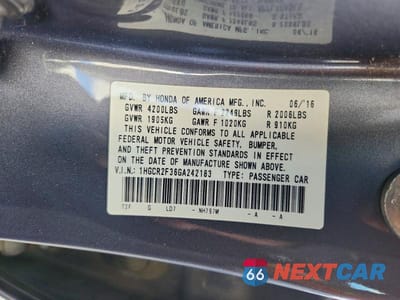 Zdjęcie 13 z 13 samochodu: 2016 HONDA ACCORD LX VIN:1HGCR2F36GA242183 - miniatura