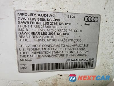 Zdjęcie 13 z 13 samochodu: 2021 AUDI Q5 PREMIUM VIN:WA1AAAFY3M2033356 - miniatura