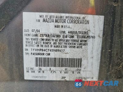 Zdjęcie 12 z 12 samochodu: 2004 MAZDA 6 I VIN:1YVHP84C745N89617 - miniatura