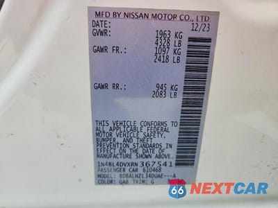 Zdjęcie 12 z 12 samochodu: 2024 NISSAN ALTIMA 2.5 SV VIN:1N4BL4DVXRN367541 - miniatura
