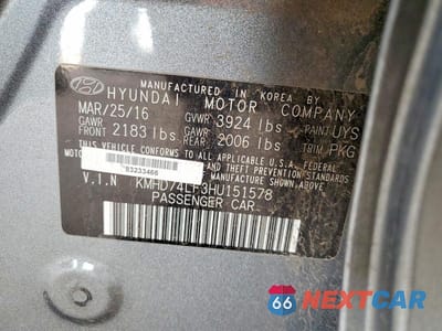 Zdjęcie 12 z 12 samochodu: 2017 HYUNDAI ELANTRA SE VIN:KMHD74LF3HU151578 - miniatura