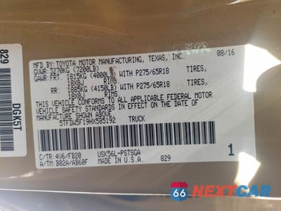 Zdjęcie 12 z 12 samochodu: 2017 TOYOTA TUNDRA SR5 VIN:5TFDW5F19HX585192 - miniatura