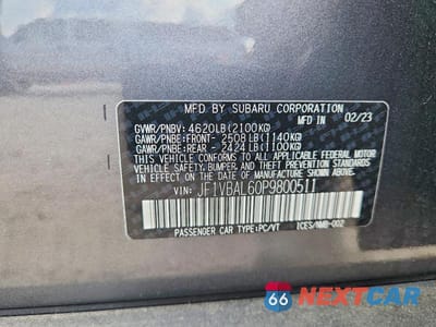 Zdjęcie 12 z 12 samochodu: 2023 SUBARU WRX LIMITED VIN:JF1VBAL60P9800511 - miniatura