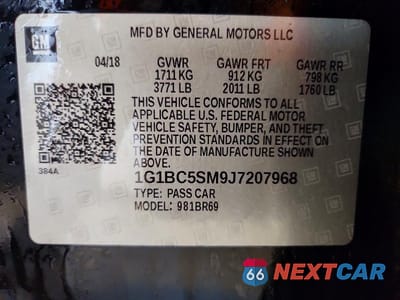 Zdjęcie 12 z 12 samochodu: 2018 CHEVROLET CRUZE LS VIN:1G1BC5SM9J7207968 - miniatura