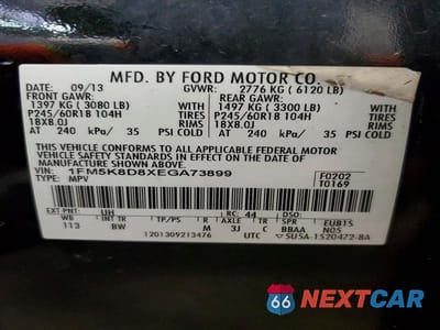 Zdjęcie 13 z 13 samochodu: 2014 FORD EXPLORER XLT VIN:1FM5K8D8XEGA73899 - miniatura