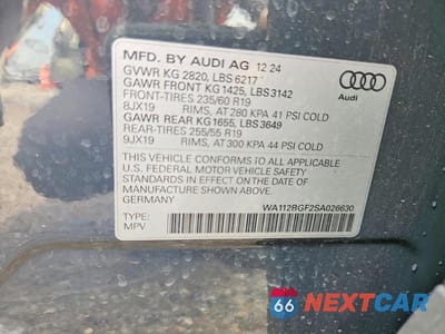 Zdjęcie 12 z 12 samochodu: 2025 AUDI Q6 E-TRON PREMIUM VIN:WA112BGF2SA026630 - miniatura