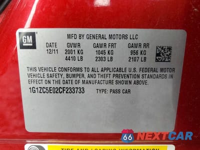 Zdjęcie 12 z 12 samochodu: 2012 CHEVROLET MALIBU 1LT VIN:1G1ZC5E02CF233733 - miniatura