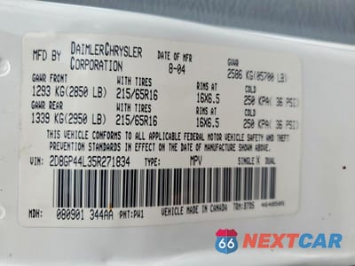 Zdjęcie 13 z 13 samochodu: 2005 DODGE GRAND CARAVAN SXT VIN:2D8GP44L35R271834 - miniatura